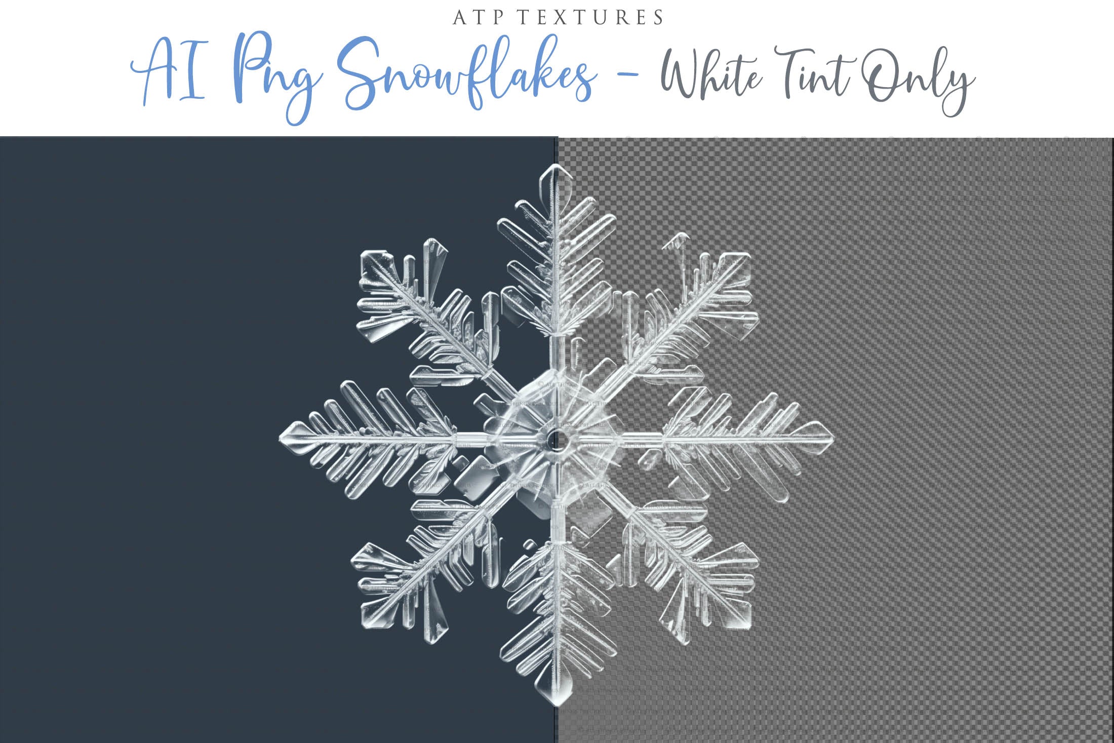 Real Snowflake Overlays & Brushes! A gorgeous addition to your beautiful photography, scrapbooking or digital art work! This set includes 60 Png Overlays 60 Jpeg Overlays 80 Photoshop brushes Instructions are included. All PNG overlays are 300dpi in high resolution.